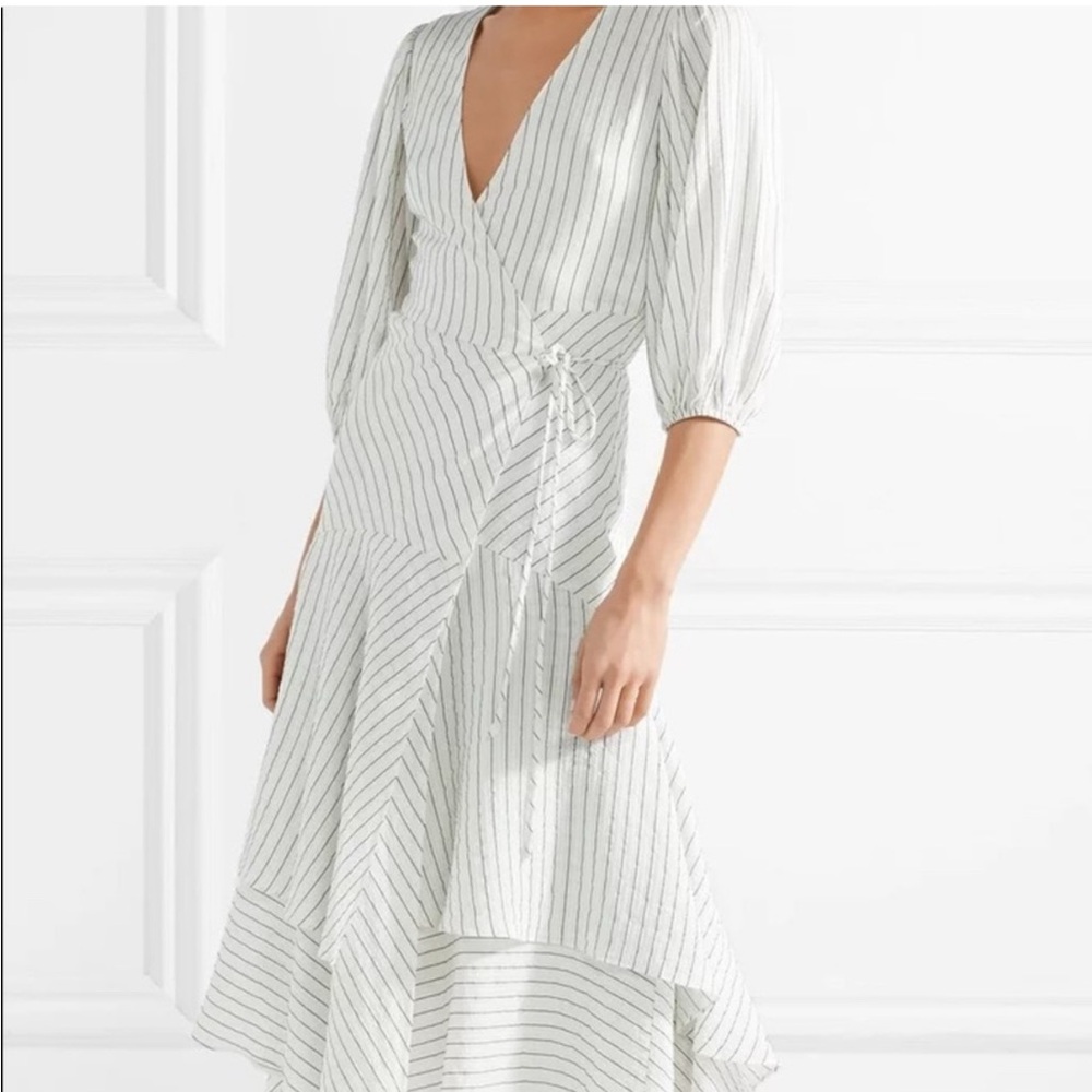 Ganni Wilkie Seersucker Stripe Silk Blend Dress